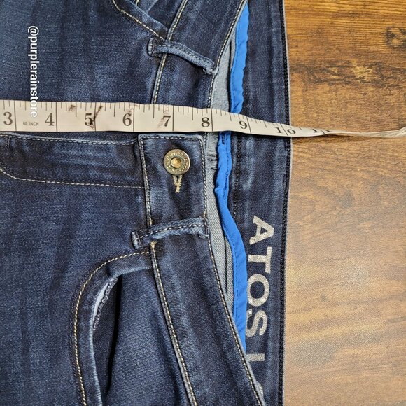 ATOS Lombardini Jeans 28 Skinny Mid Rise Rainbow Spell Out Dark Dark Wash - Picture 8 of 11